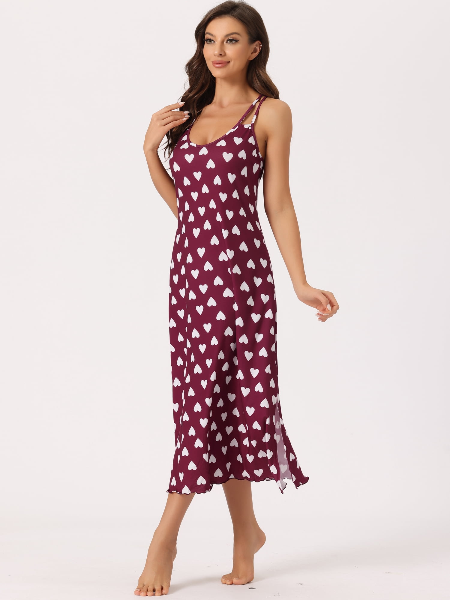 DARING DIVA Women's Lingerie Nighties Midi Racer Back Pajama Dress L Red Heart