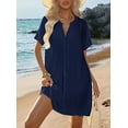 thumbnail image 4 of Women's Swimsuit Cover Up Shirt V Neck Short Sleeve Bathing Suit Coverups Summer Beach Cover Ups, 4 of 9