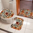 thumbnail image 4 of Burnt Orange Green Bath Mat 3 Piece Bathroom Rug Set, Vintage Abstract Flowers Non Slip Bath Rug Contour Mat and Toilet Lid Cover, Absorbent Shower Mats Soft Bath Rugs and Mats Sets, 4 of 8
