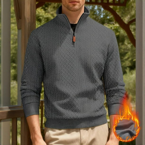 pstuiky mangas largas para hombre, Blusa/camiseta informal y moderna de terciopelo de punto con cuello alto y cremallera para hombre, de color liso camisetas de hombre m