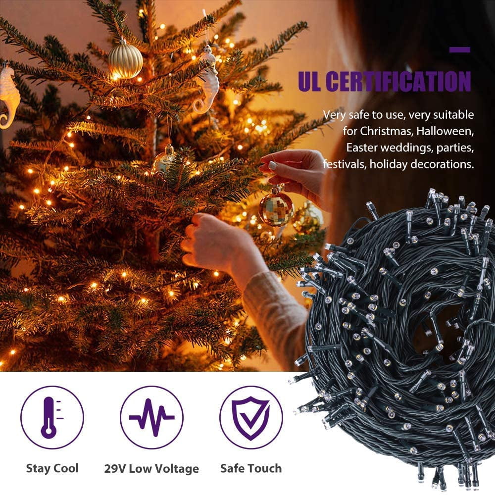 600 LED String Lights Warm White Mini Lights 210 FT Long Plug in for Indoor Outdoor Christmas Tree Garden Wedding Party Decoration