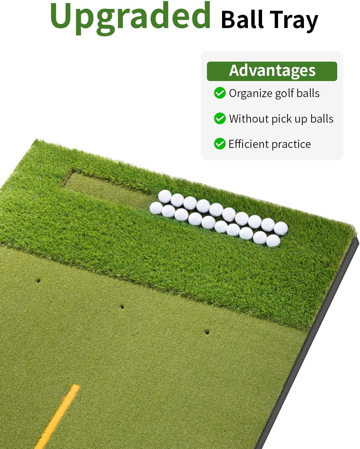 ORFELD 6x4ft Golf Hitting Mat with 9 Hitting Holes, Dual Turf Golf Putting Mat with Ball Tray, Alignment Aid Practice Mat Putting Green for Indoor & Outdoor