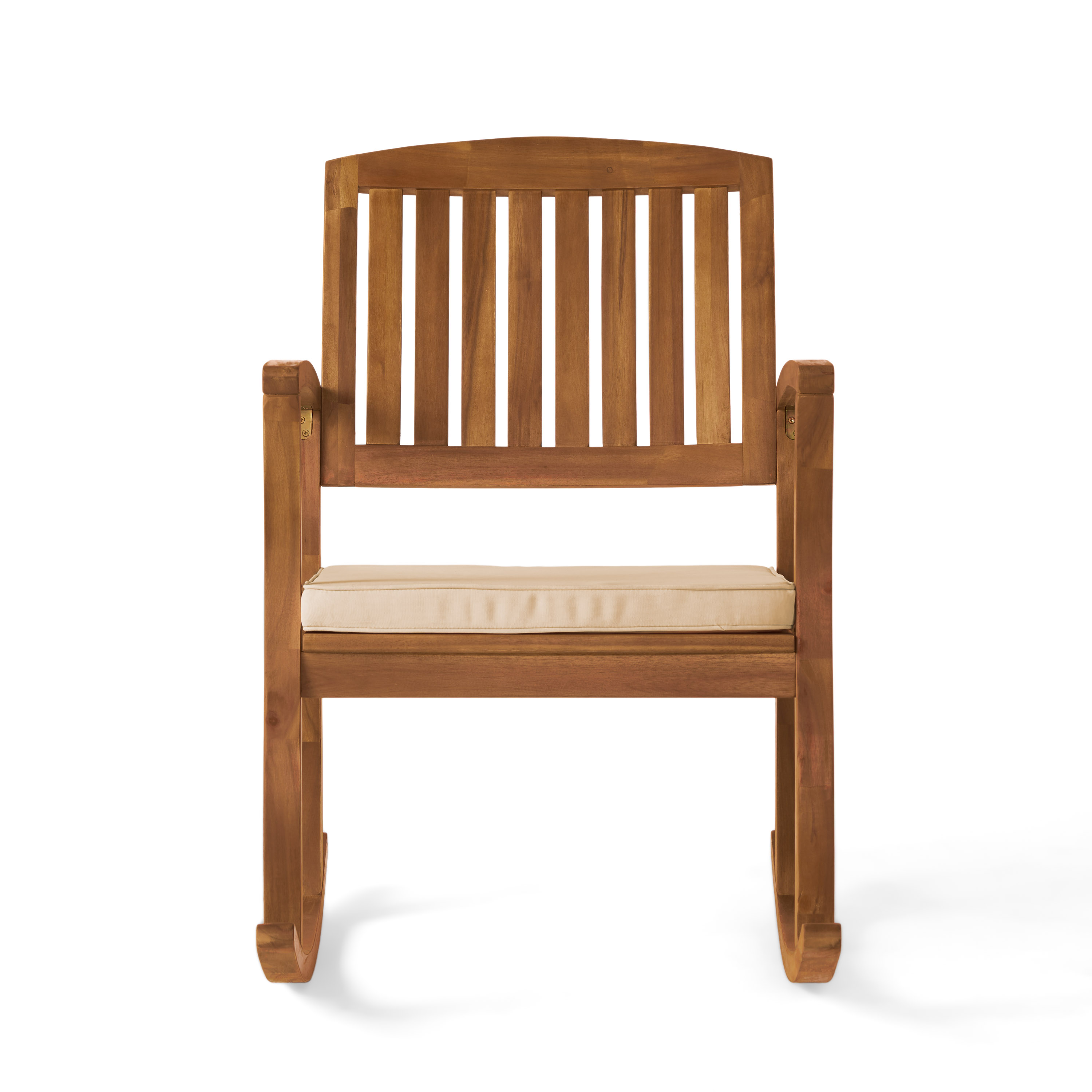 GDF Studio Amber Outdoor Acacia Wood Rocking Chair with Cushion, Teak and Cream Off-White - image 4 of 12