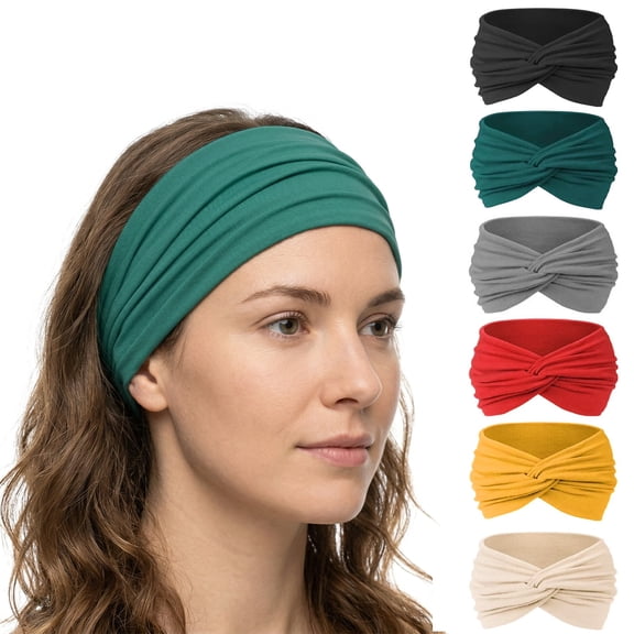 6 Pcs Wide Headbands for Women, Non Slip Cute Zig Zag Headband, Ventilate Sport Workout Hair Wraps, Color Fashion Twist-style Hair Accessories