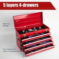 thumbnail image 5 of 21-inch Heavy Duty Metal Tool Box, Portable Tool Chest with 4 Drawers, EVA Liners, Ball Bearing Slide Drawers, Lockable, Powder Coated, Multi-Function Tool Organizer, Red, 5 of 8