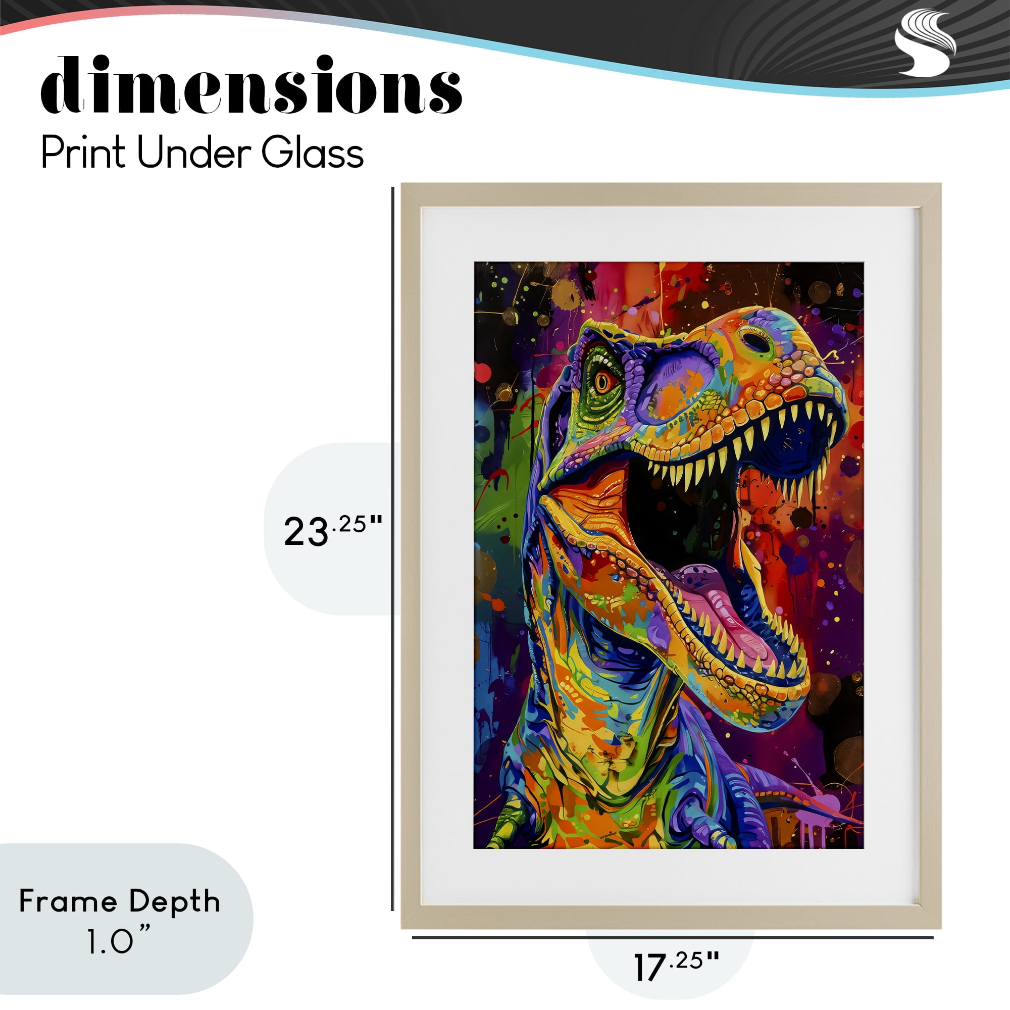 Stupell Industries Paint Splatter Urban T-Rex Birch Framed Print Under Glass, design by Creative Studio