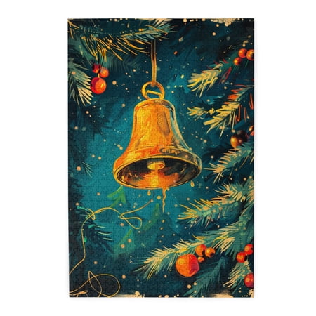 1000 PCS Wooden Puzzles 1000 Piece christmas Jingle Bell Challenging Brain Exercise Exquisite Holiday Gift Retro Art christmas Jingle Bell Stress relieving puzzle Creative Activity Hobbies for Adults