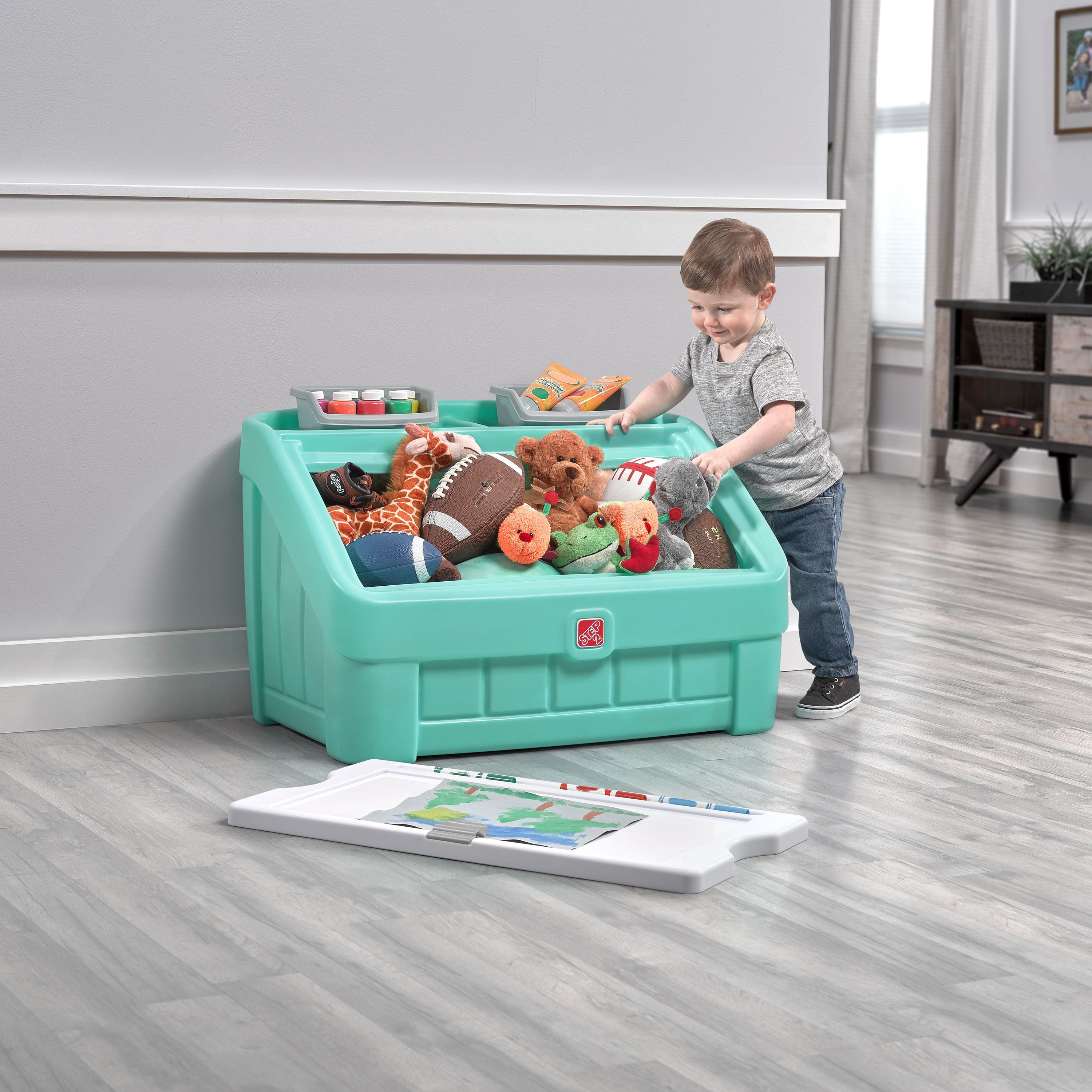Details about   NEW Step2 2-in-1 Kids Toy Box & Art Lid Tan 
