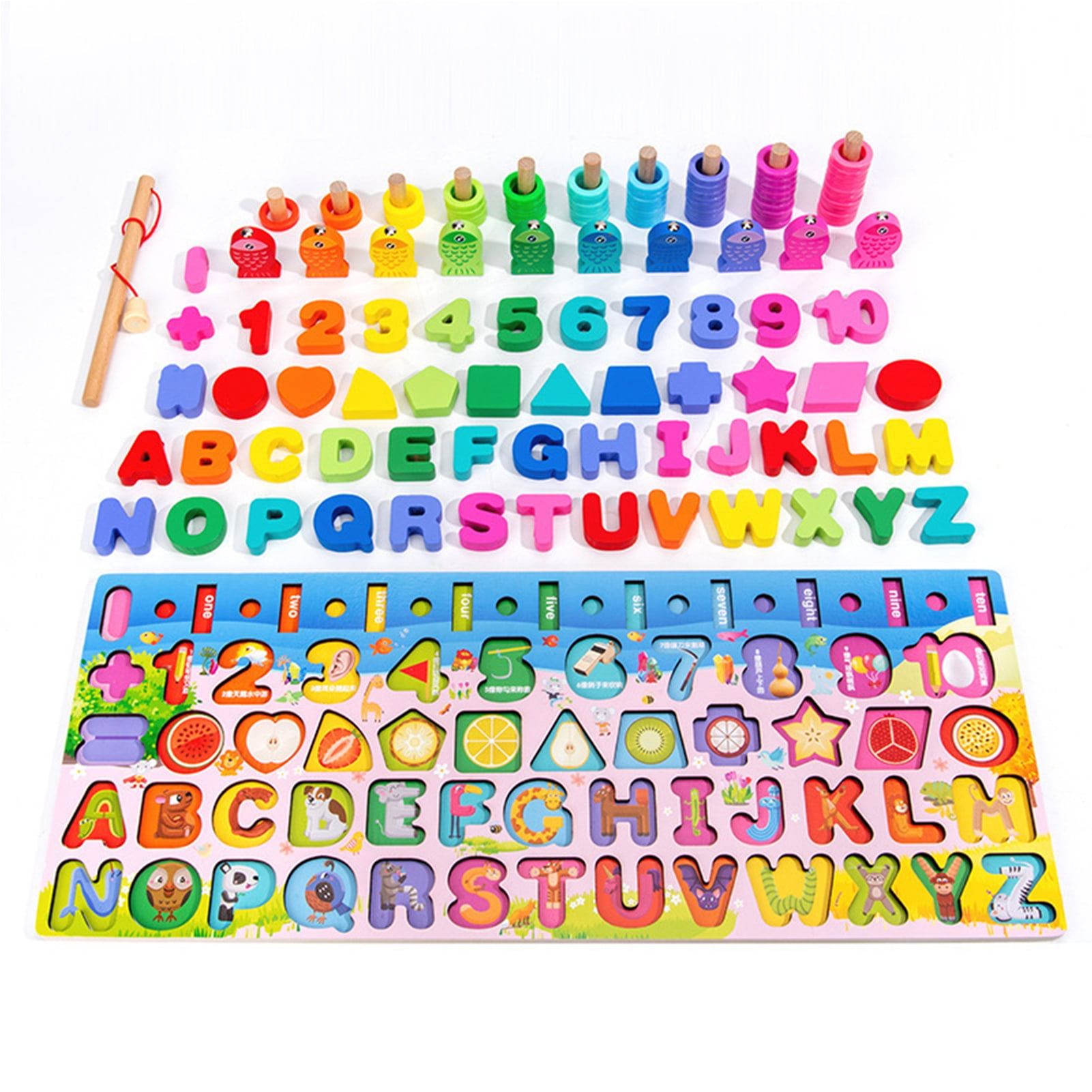 Abanopi Wooden Number Puzzle Shape Sorter Counting & Matching Game Magnetic Fishing  Game Logarithmic Board Montessori Toy for Kids Toddlers Preschool Education  