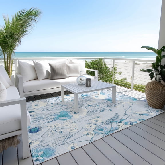 Addison Rugs Machine Washable Indoor/ Outdoor Floral Garden Chantille Rug 10'x14' - Sky