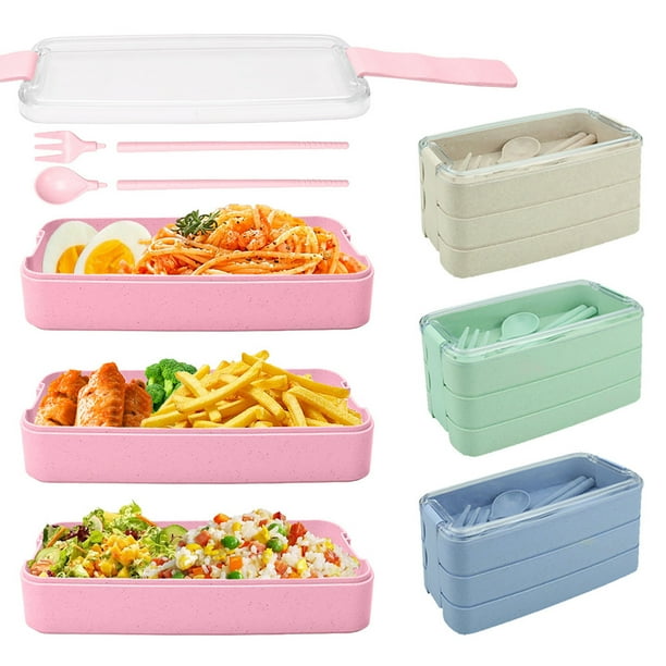 Lonchera Apilable Bento onlyliua Cometa con Cuchara y Tenedor Recipientes para Preparación de Comidas y Pajita de Trigo 3 En 1