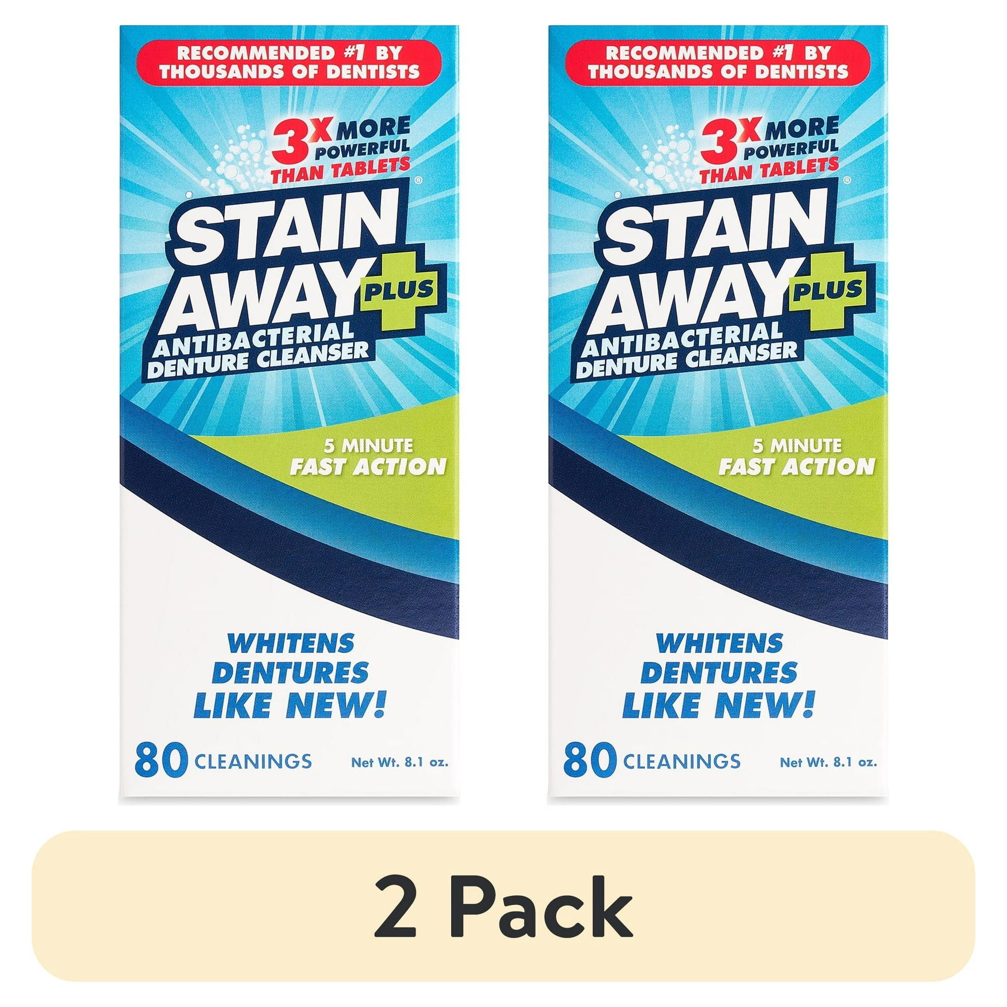 Stain Away Plus Denture Cleanser, 8.10 oz, Pack of 4, Whitens and