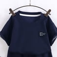 thumbnail image 5 of CAICJ98 Toddler Kid Boy's Casual 2 Piece Outfit Letter Patched Round Neck Tee Top and Elastic Waist Track Bermuda Shorts (Navy,13-14 Years), 5 of 5