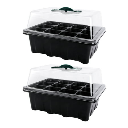 Unbranded Black Planting Boxes for Seedling with Holes and Transparent Lid Made from Premium Plastic 2 Pieces