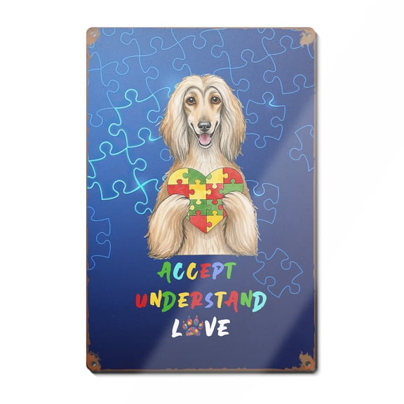 Autism Awareness Afghan Hound Accept Understand Love Vertical Metal Aluminum Sign Dog Lover Wall Art Home Decor - 12003