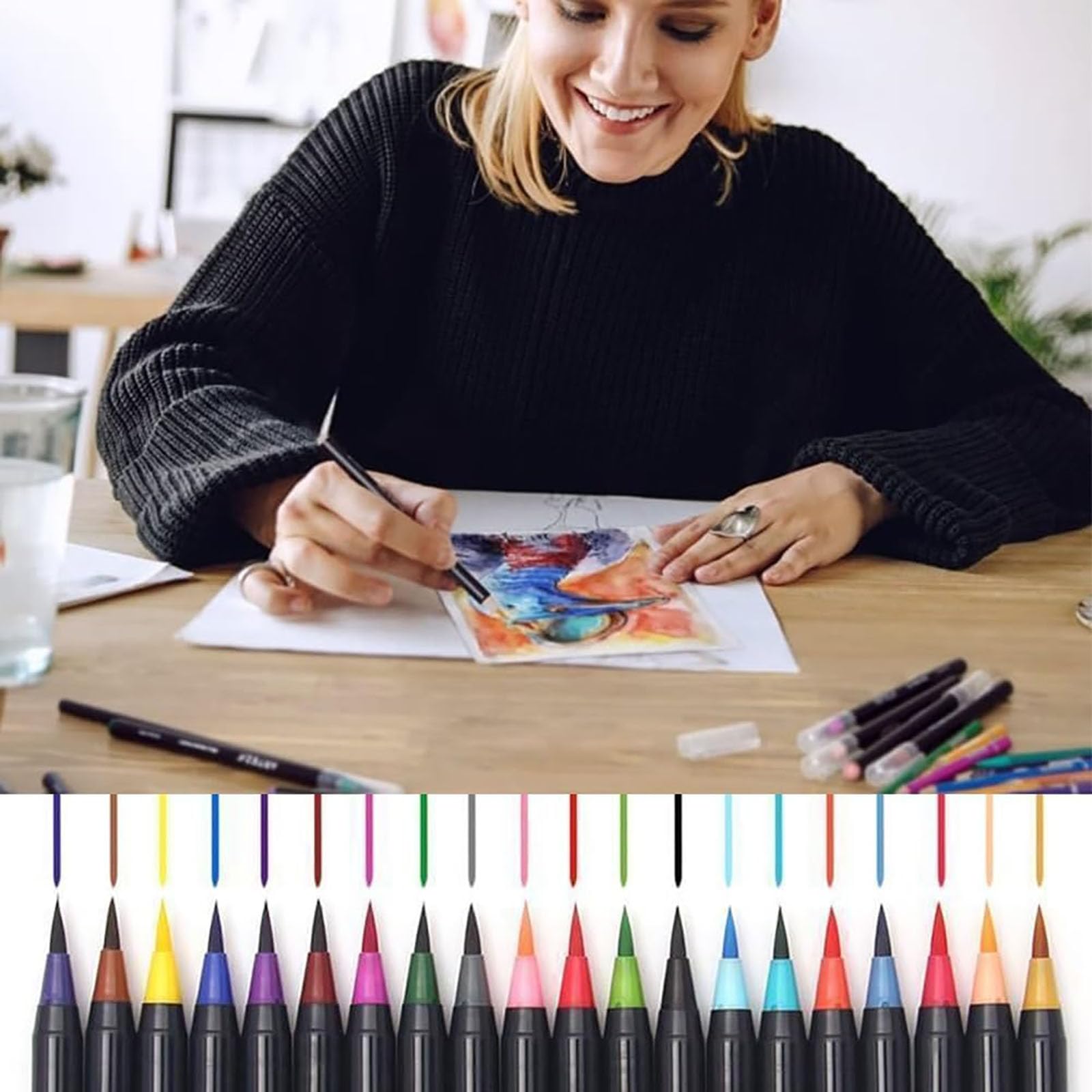 Watercolor Real Brush Pen Sets with Flexible Nylon Tips, Ideal for Calligraphy, Lettering & Painting, Portable Art Paint Pens Set, Great for Artists, Beginners & Kids(48 Colors/2 Sets)