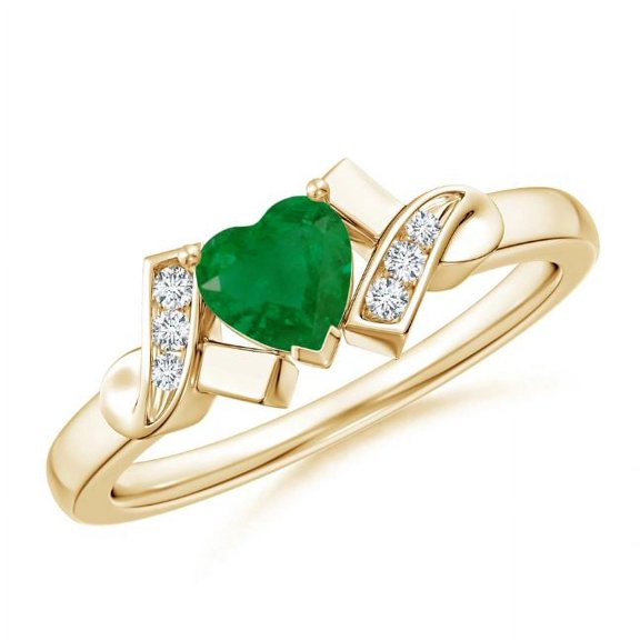 Heart Shape Green Emerald CZ Diamond Cocktail Band Ring Women 925 Sterling Silver Yellow Gold Plated May Birthstone Engagement Anniversary Gift Gemstone Jewelry