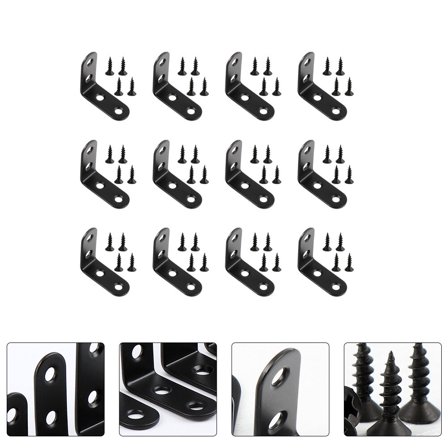 LEORX 12PCS Furniture Connectors Stainless Steel Black L Shaped Corner Bracket For DIY