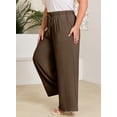 thumbnail image 5 of SHEWIN Womens Plus Size Pants Wide Leg Pants Palazzo Drawstring Elastic Waist Lounge Pants Spring Summer Lightweight with Pockets Brown 5X, 5 of 11