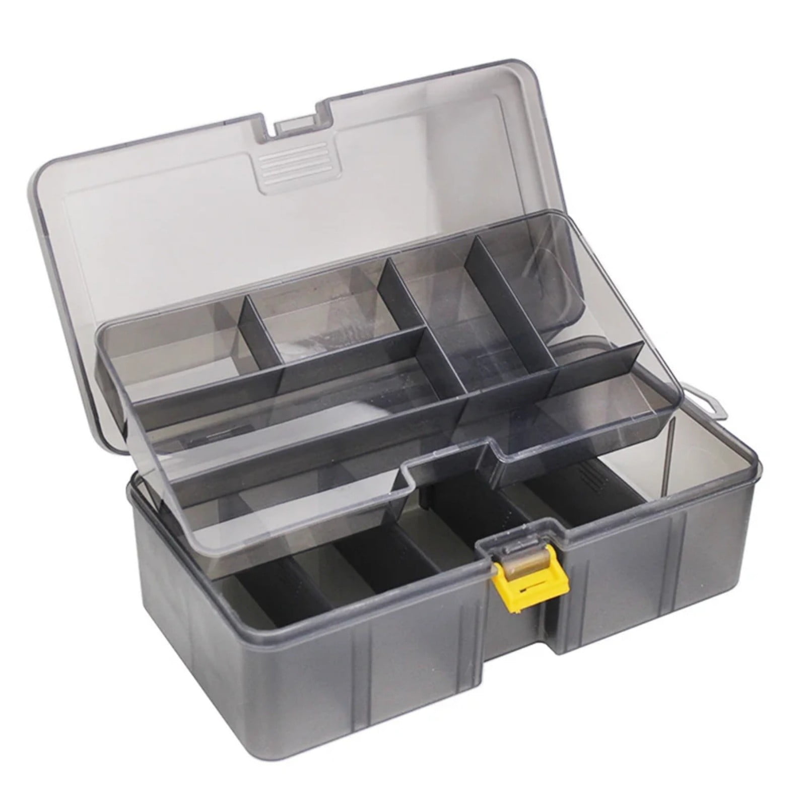 clear plastic tackle box 2 level MyGift 10.2 Inch Transparent Empty Arts and Crafts duty latch for secure closure 1323 Tackle Box Insert -