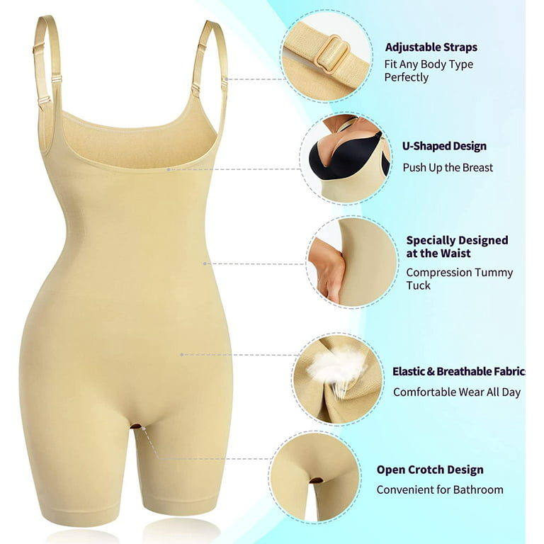 Gotoly Women Tummy Control Shapewear Bodysuit Waist Trainer Faja Butt  Lifter Mid-Thigh Slimmer Seamless Body Shaper Shorts(Beige Medium/Large) 