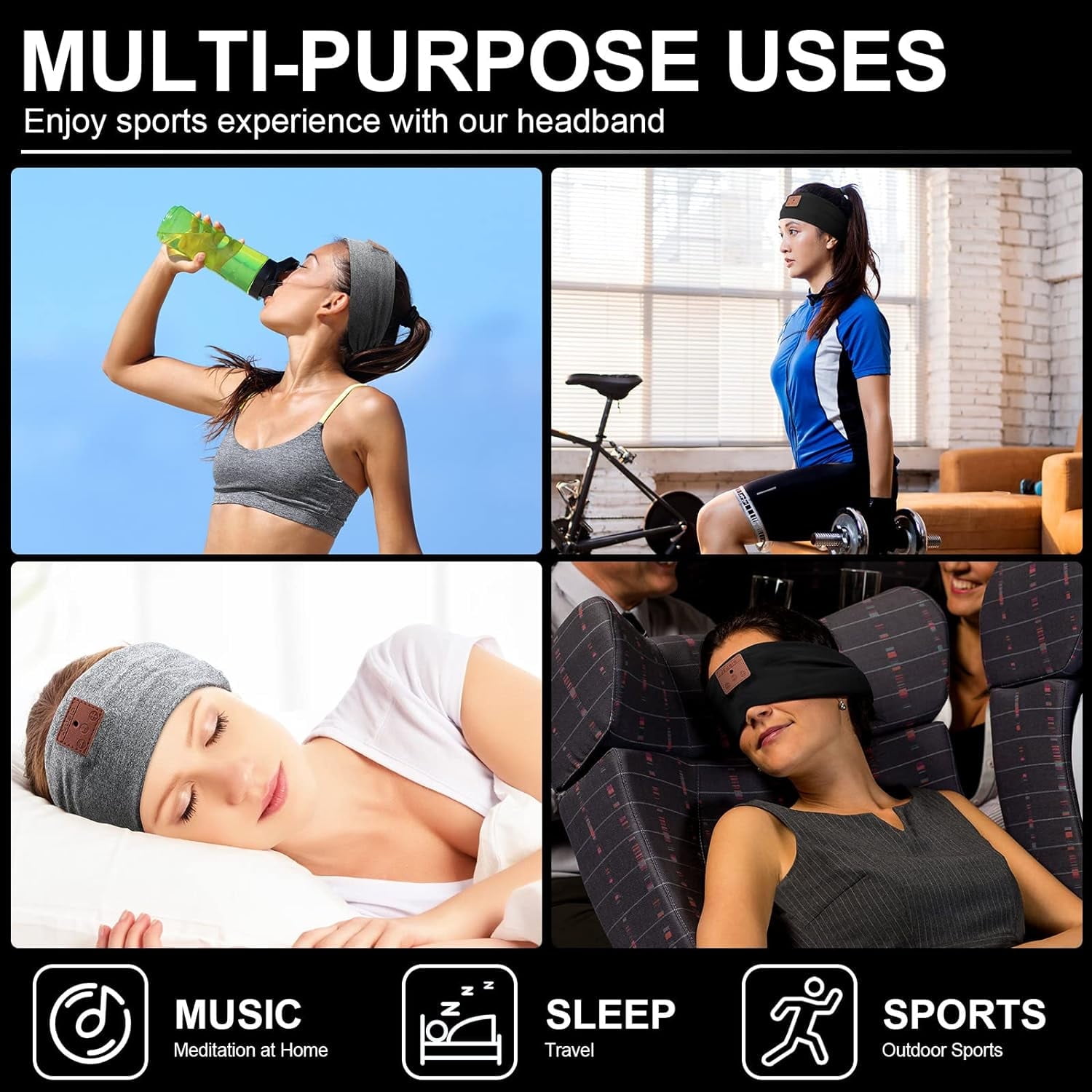 DIMEN Sleep Headband Headphones Bluetooth with Mic - HD Sound for Side Sleepers, Yoga & Sports