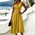 thumbnail image 5 of ClodeEU Women's V Neck Sleeveless Wide Strap Midi Dress,Elegant Tunic Swing Dress Yellow,Women's Plus M, 5 of 6