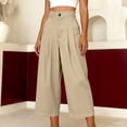 thumbnail image 6 of Kvture Womens Cotton Wide Leg Cropped Pants Elastic Waist Button Straight Leg Trousers with Pockets Loose Casual Lounge Pant Khaki Pant XL, 6 of 8