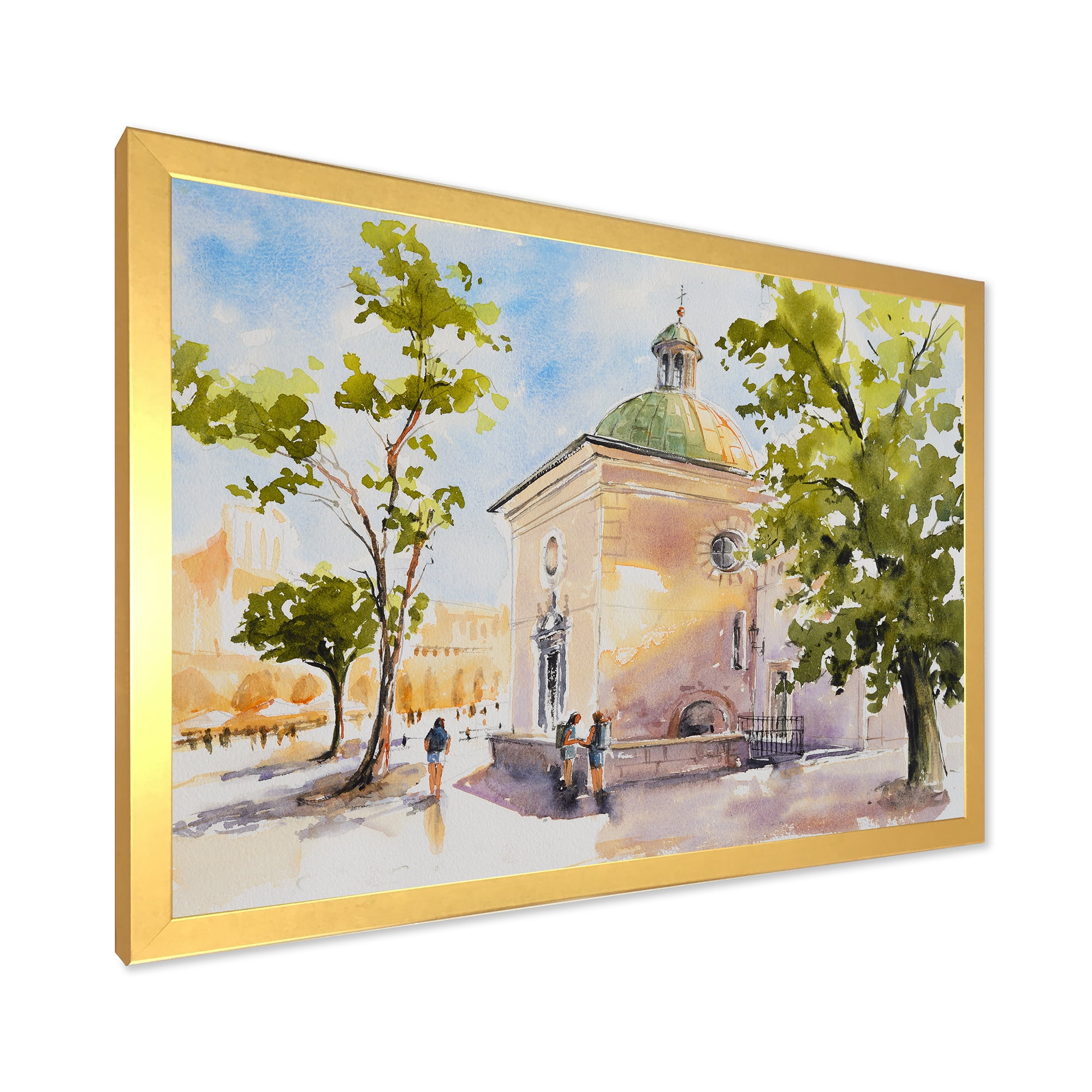 Designart 'People At Rustic Church In The Village' Country Framed Art Print
