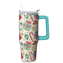 Christmas Day 30oz Tumbler with Straw and Handle, Holiday Santa Snowman Mug, Stainless Steel Insulated Cup, Winter Festive Gifts for Women Men