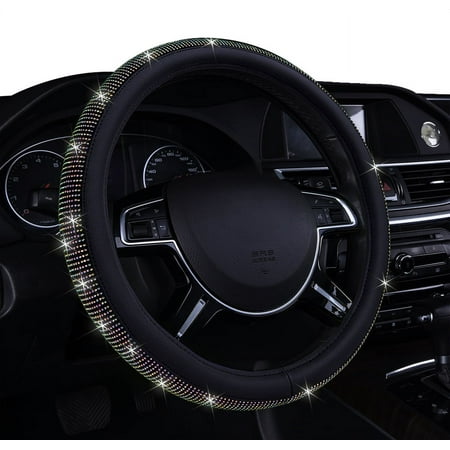 Auto Drive Black Universal Fit Iredescent Crystal Steering Wheel Cover, Fit for Cars, Suvs, Set of 1