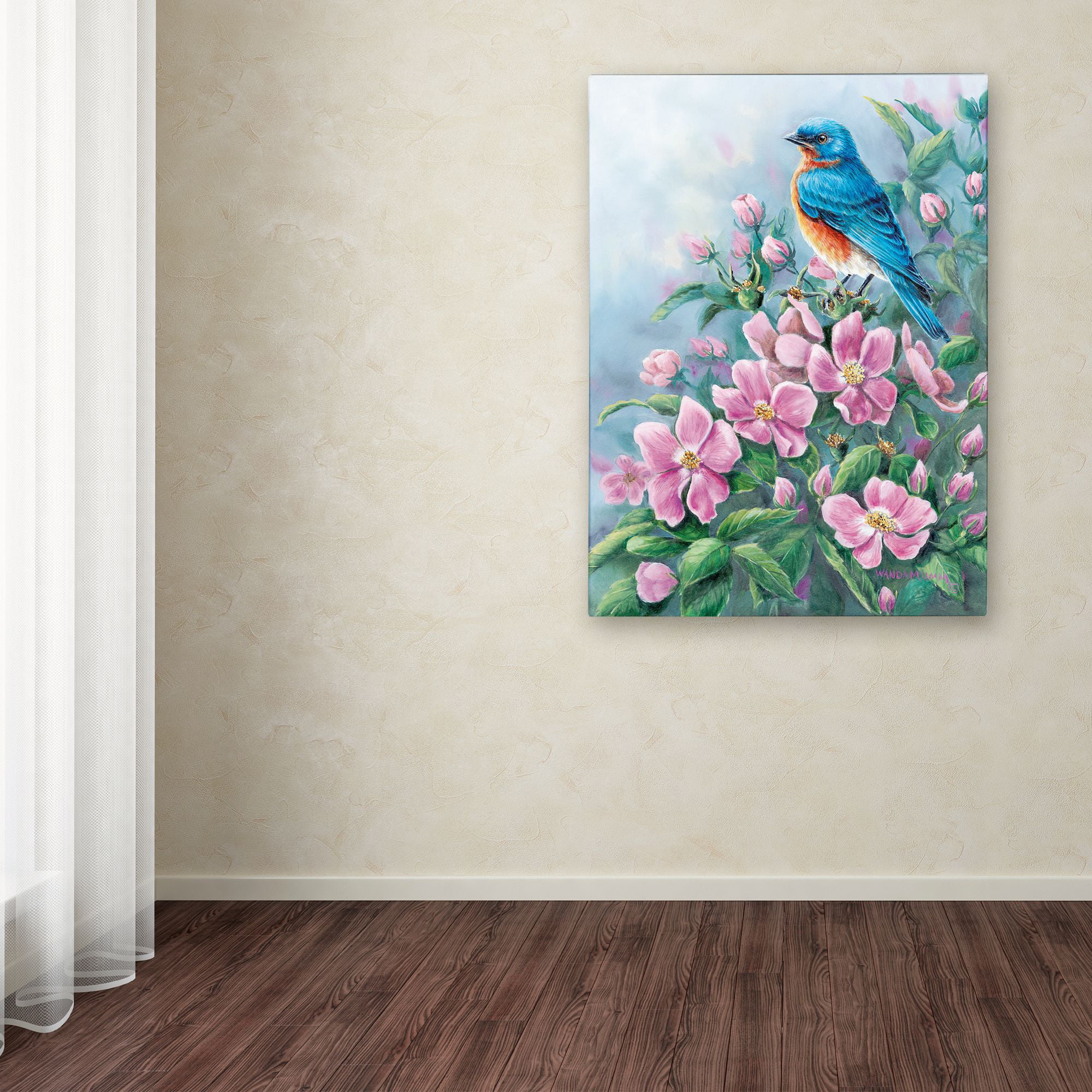 Trademark Fine Art 'Blue Bird And Wild Roses' Canvas Art by Wanda Mumm