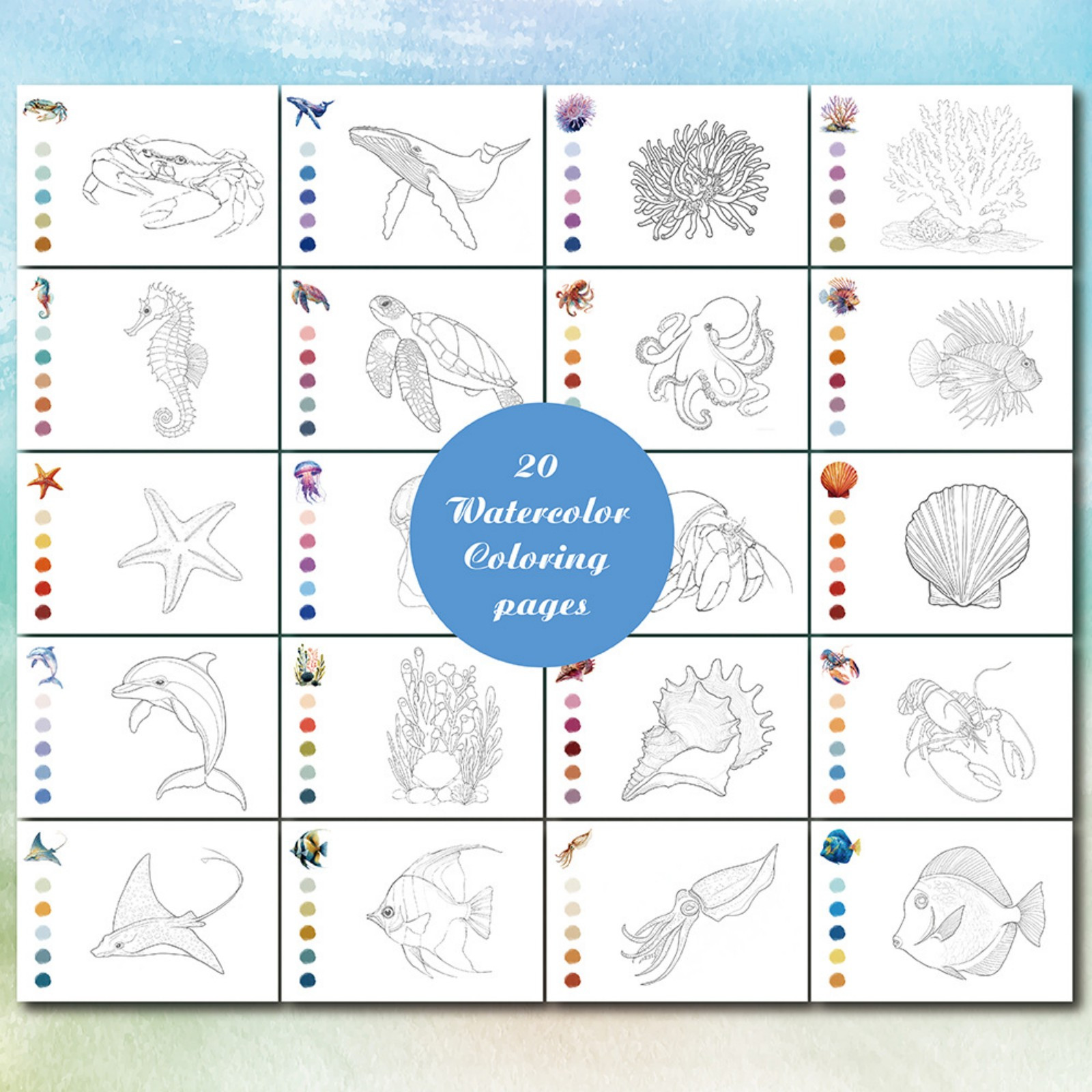 YiJuHui 4pcs Underwater World Watercolor Set with Built-in Pigments, Creative Art Kit, Non-Toxic Washable, Ocean Life Theme, Portable Travel Activity