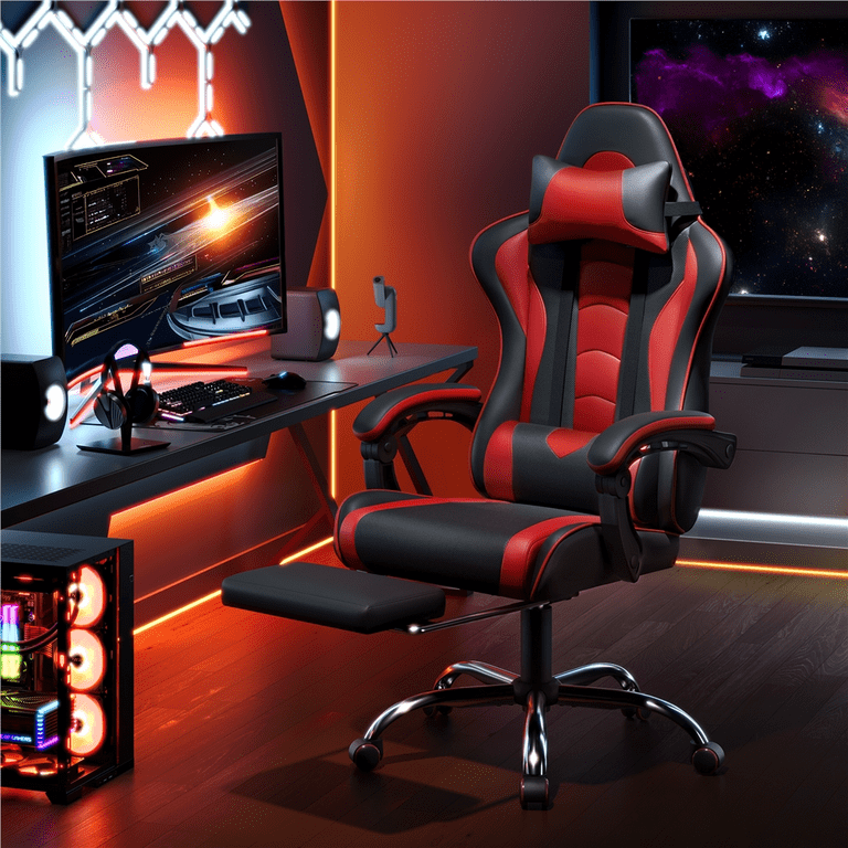 Alden Design Ergonomic Gaming Chair with Slide Out Footrest