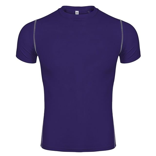TOPTIE Men's Compression Short Sleeve T-Shirt, Workout Sports Top, Athletic Base Layer Shirt-Purple-XXL