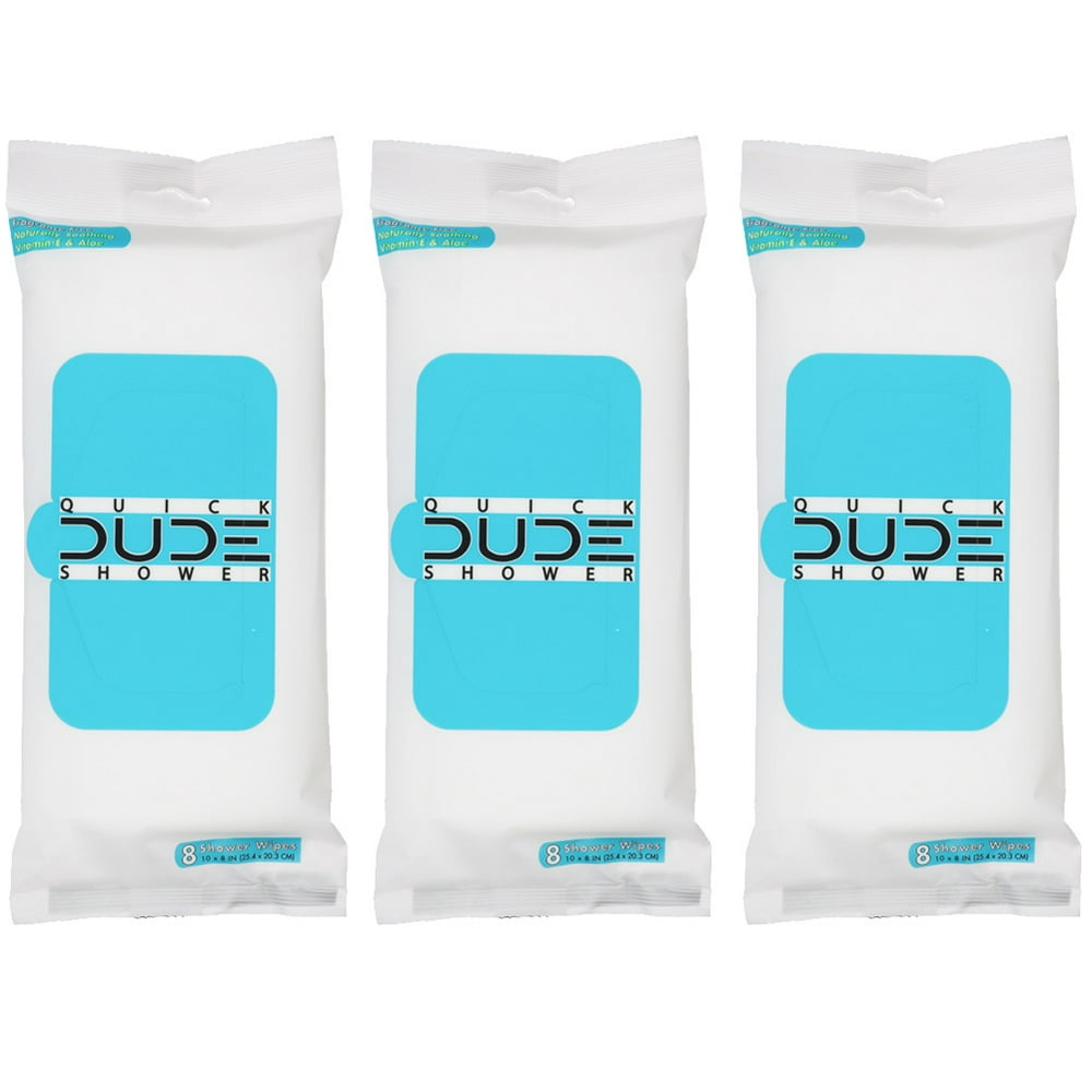 DUDE Shower Body Wet Wipes, Unscented and Hypoallergenic, 8 Ct (3 Pack