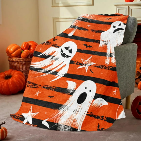 Stijggn Halloween Blankets and Throws Halloween Blankets and Throws Holiday Blankets Spooky Pumpkin Bat Spider Webs Print Throws for All Seasons Bedroom Living Room Sofa