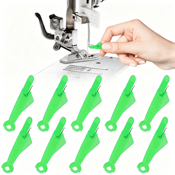 TUWAFE Mini Fish Mouth Sewing Machine Needle Threader,Plastic Embroidery Needle Threader Tool with Hangable Fishtail,Quick Automatic Needle Threader for Sewing Machine and Diy (10Pcs)