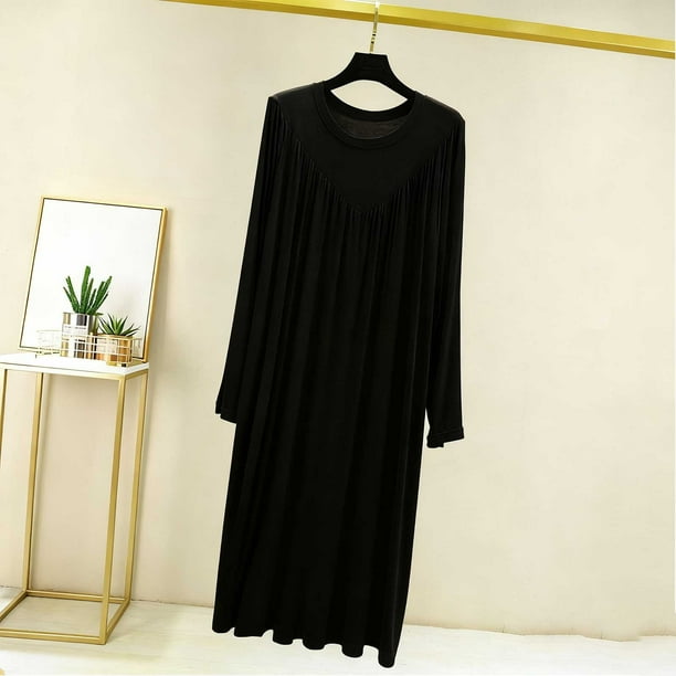 Camisón largo para mujer, color liso, cuello en V, manga larga, para el hogar