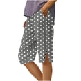 thumbnail image 2 of Cagogo Women Polka Dot Capri Pants Elastic Waist Loose Casual Summer Vacation Shorts with Pockets Flowy Beach Lounge Trousers, Gray 2XL, 2 of 5