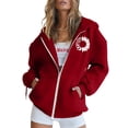 thumbnail image 2 of Fgnfyis Women Casual Print Long Sleeve Zip Up Hoodie with Pocket Sweatshirt Top for Style Red S, 2 of 5