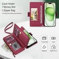 thumbnail image 4 of For iPhone 15 Plus RFID Blocking Wallet Case, Crossbody Purse Phone Case with 9 Card Slots, Zipper Pocket & Detachable Strap,Red,For iPhone 15 Plus, 4 of 9