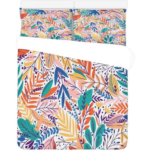 Juego de ropa de cama de 3 piezas ABPHQTO Funda de edredón de hoja tropical brillante con 2 fundas de almohada