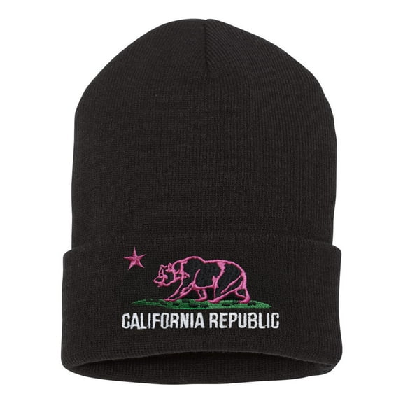 Top Headwear Men's California Republic Bear Long Cuff Beanie Embroidered, Pink
