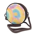 thumbnail image 2 of Leather Shoulder Round Bag 7.1×2.36in Fashion Casual Crossbody Bag Shoulder Bag For Work Travel Business Shopping Date Yellow Tie-Dye Background Rainbow Colors_3, 2 of 5