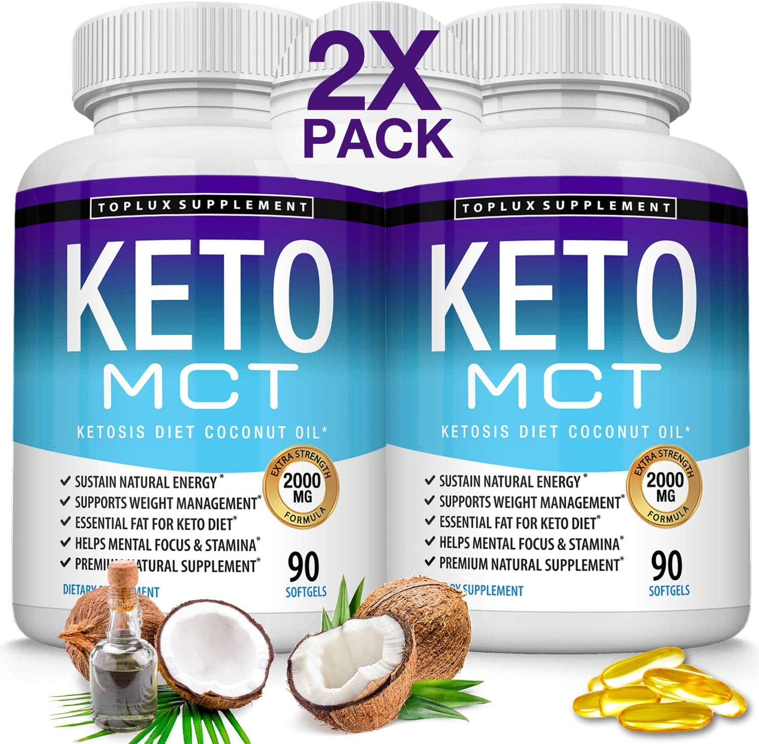 Keto MCT Oil Capsules Ketosis Diet 2000mg Natural Pure Coconut Oil