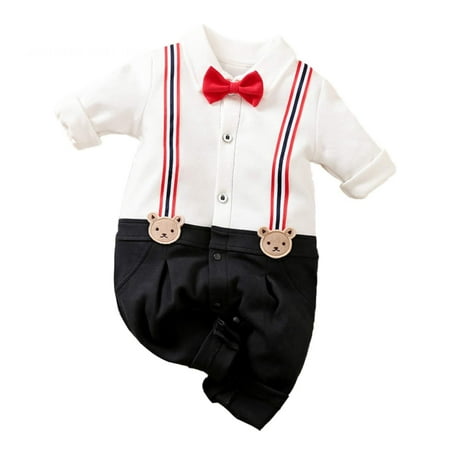 

Baby Boys Jumpsuit Gentleman Romper Tuxedo for Bow Tie Romper Long Sleeve Toddler One Piece Set 1PCS 59CM