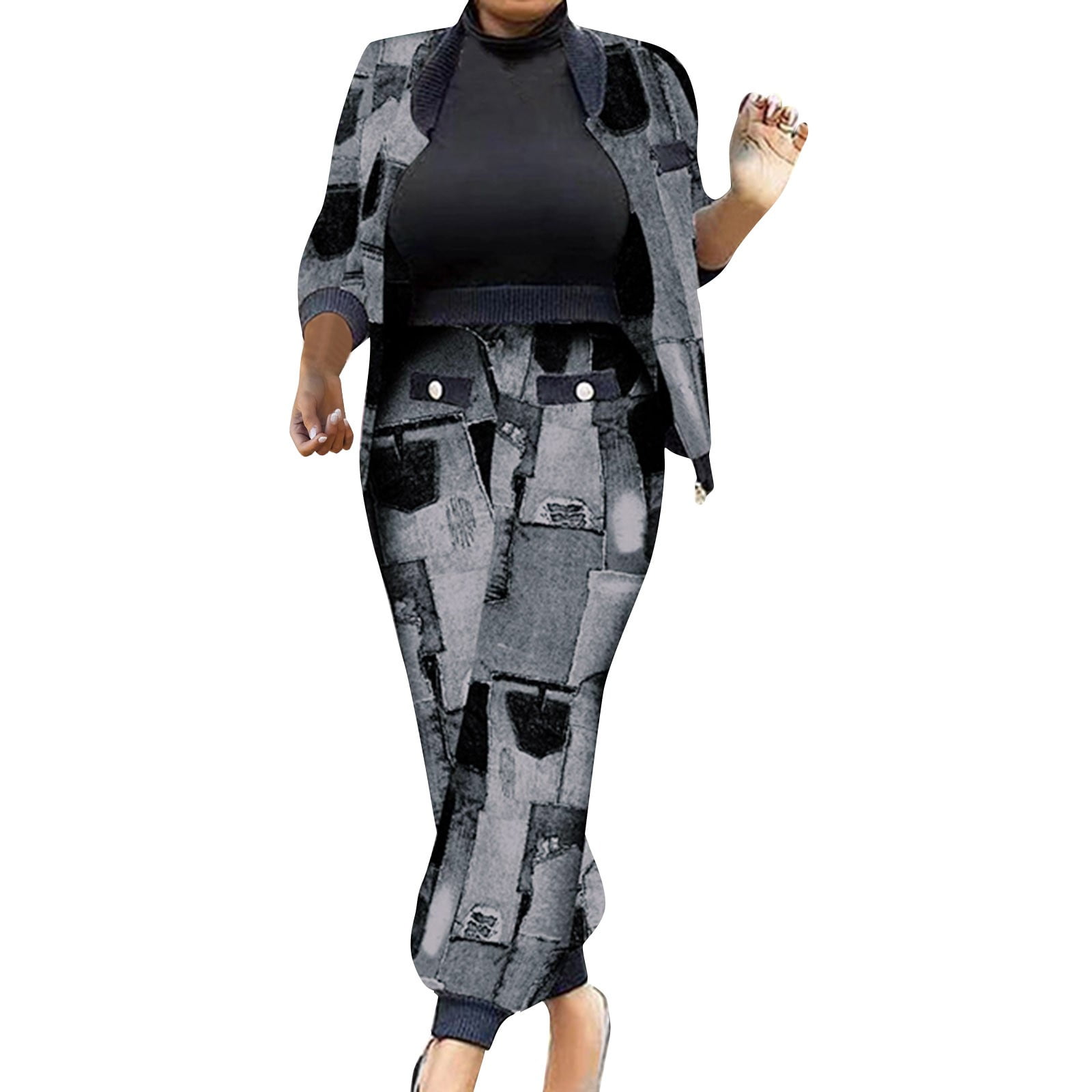 Plus Size Casual Outfits Two Piece Set, Women's Plus Graphic Print