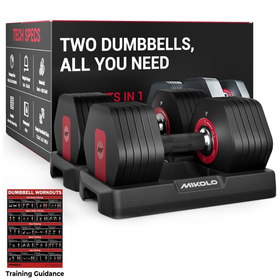 Mikolo 53LB(26.5LB*2) Adjustable Dumbbells Set of 2, 1-Sec Adjustable Weights Dumbbells Set, 5LB - 26.5LB 6 in 1 Free Dumbbell with Anti-Slip Texture Handle, Weight Set For Home Gym