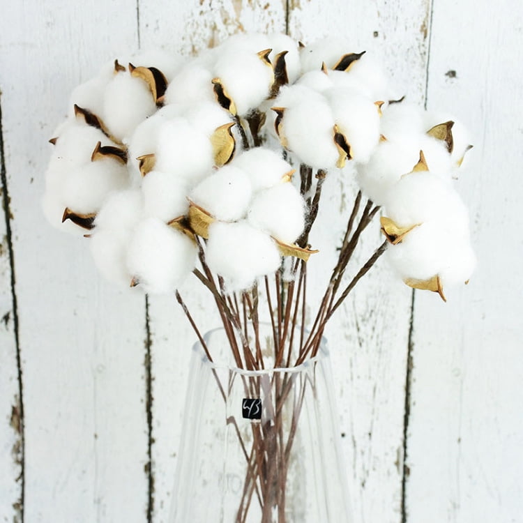 Cotton simulation single kapok bouquet dried flower home decoration photo props Flower arrangement accessories 10 PCs/handle - white
